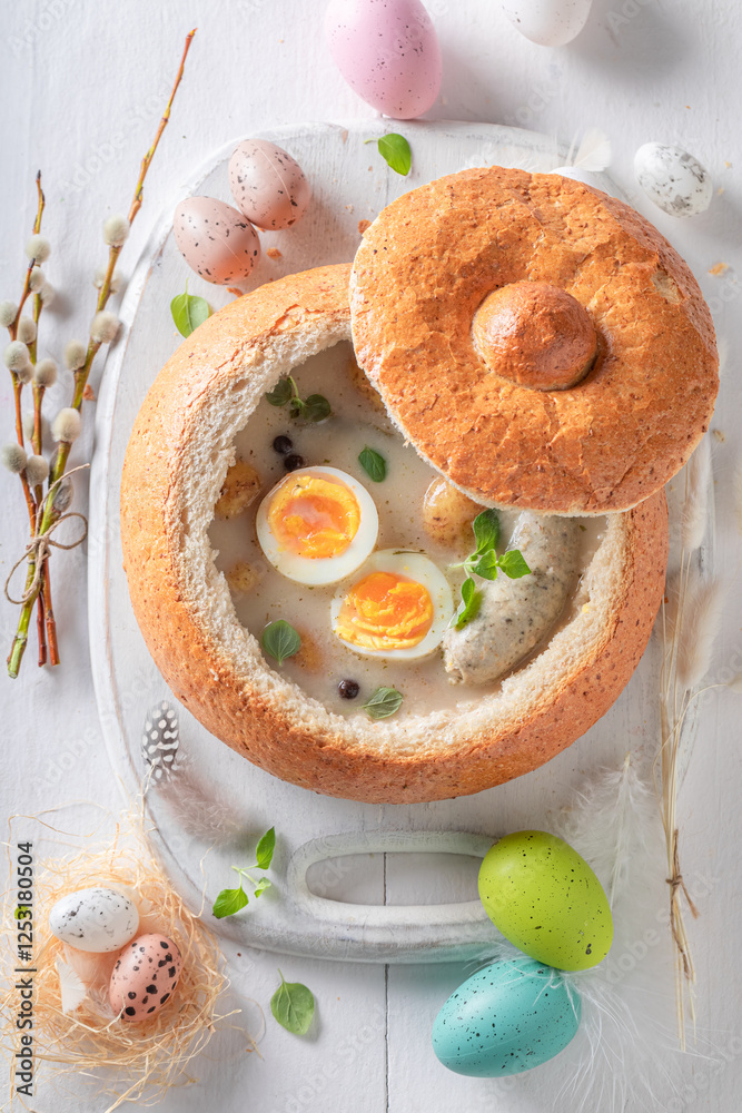 Classic sour soup served in unique way for Easter.