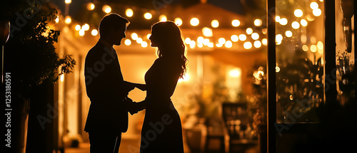 Elegant urban backdrop illuminated with warm lights, setting the mood for a date night-3