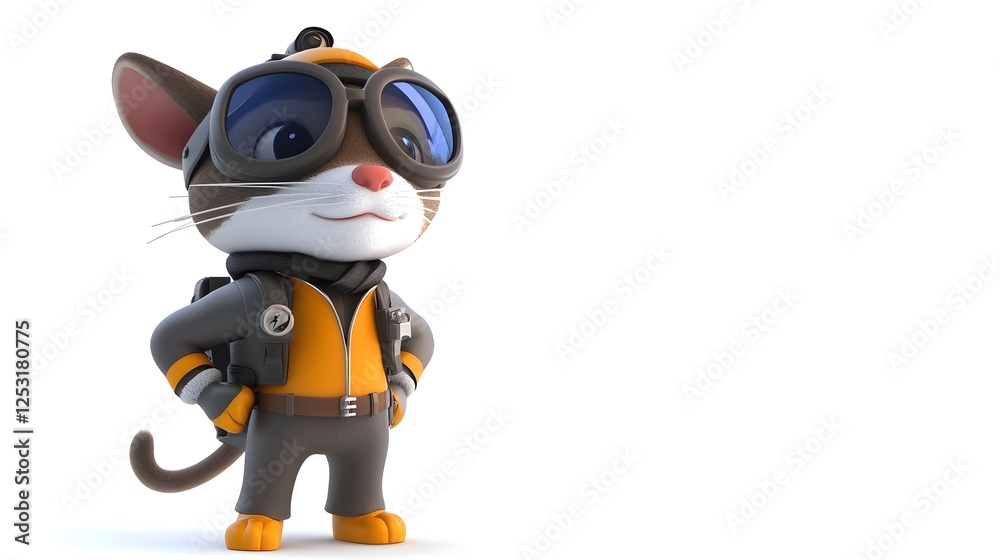 Whimsical Cartoon Cat Figurine in Adventurous Pose Whimsical Cartoon Cat Figurine in Adventurous Pose
