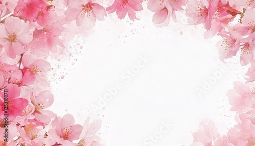 水彩の透明感のある満開の桜の花フレーム　入学入社新生活背景コピースペース