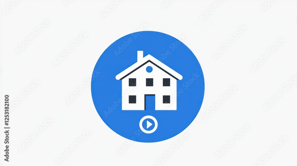 Simple Home Icon with Play Button, Flat Design, for Streaming or Video Calling Simple Home Icon with Play Button, Flat Design, for Streaming or Video Calling