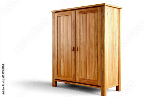 Wooden storage cabinet with double doors in natural finish, ideal for home organization, furnishing, or stylish space solutions in any room