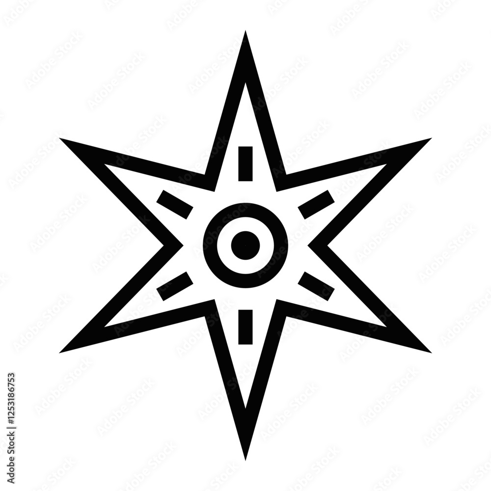 Star icon with bold lines and a central dot. Editable stroke. Star icon with bold lines and a central dot. Editable stroke.