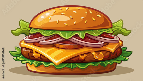 Juicy beef patty topped with crispy bacon, melted cheddar cheese, and caramelized onions, served on a toasted golden-brown brioche bun with fresh lettuce.