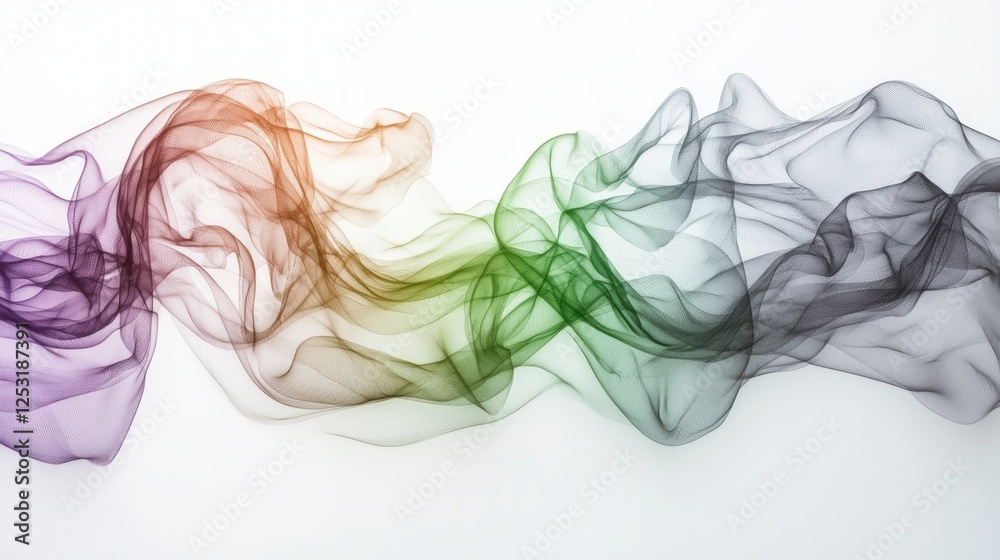 Abstract Rainbow Colored Mesh Fabric Draped on White Background Abstract Rainbow Colored Mesh Fabric Draped on White Background