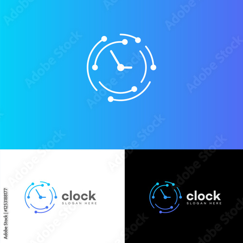 Modern Digital Clock Logo Design, Time Management, Business Branding