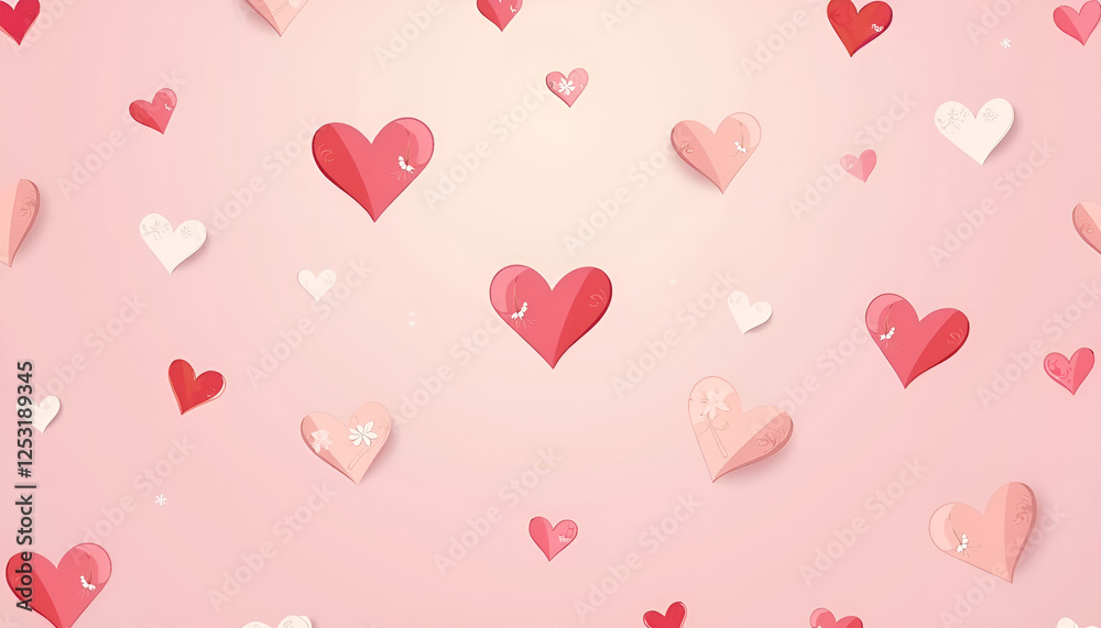 Layered Paper Hearts Pattern in Pink and Red Tones for Romantic Designs Layered Paper Hearts Pattern in Pink and Red Tones for Romantic Designs