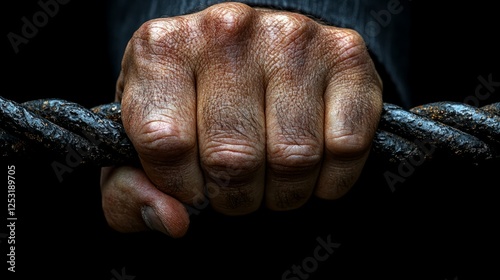 A firm grip on a rope shows perseverance, resolve, and strength photo