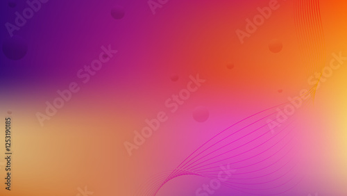 Abstract purple yellow blue and orange multicolor meshed gradient with lineart and circular shapes background design