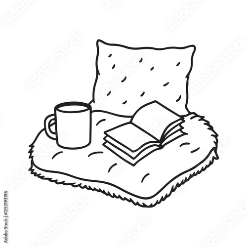 Cozy Coloring page, Line art, Bold and easy image, coloring sheet isolated vector illustration