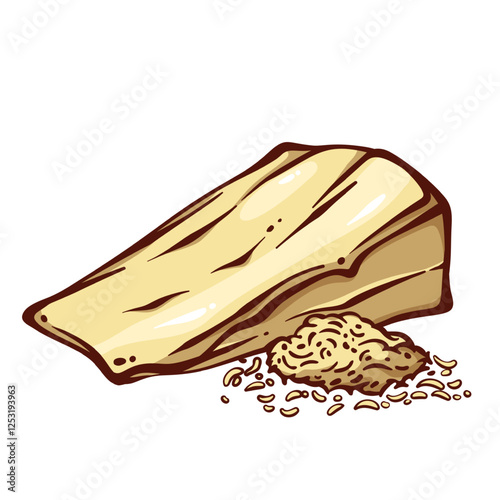 Parmesan triangle slice and pile of grated cheese line icon. Outline hand drawn gourmet Parmesan for cooking Italian dish. Dairy product menu mascot, food ingredient icon vector illustration