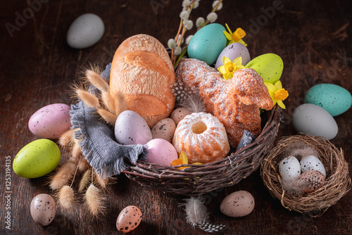 Tableau sur toile Traditional Easter basket is the most enduring traditions.