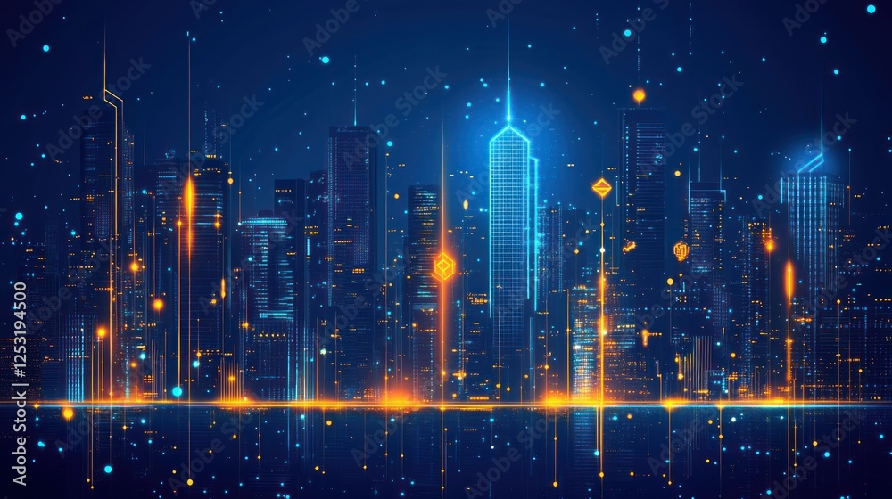 Futuristic Cityscape Illuminated By Neon Lights And Digital Data Streams Futuristic Cityscape Illuminated By Neon Lights And Digital Data Streams