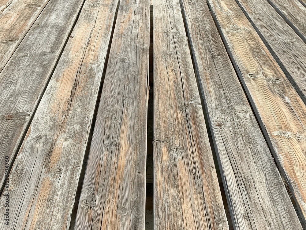 Weathered wooden deck showing aging and wear patterns