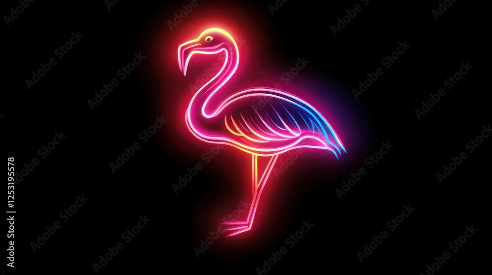 Obraz premium Neon Flamingo Bird Art Colorful Design