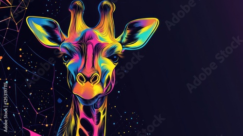 A vibrant colorful giraffe portrait art design