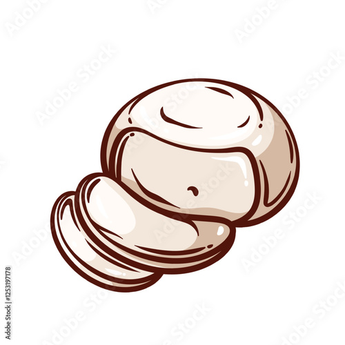 Mozzarella round block cut into slices line icon. Outline hand drawn soft pieces of cheese for pizza making. Italian cuisine, cooking mascot, Mozzarella food ingredient icon vector illustration