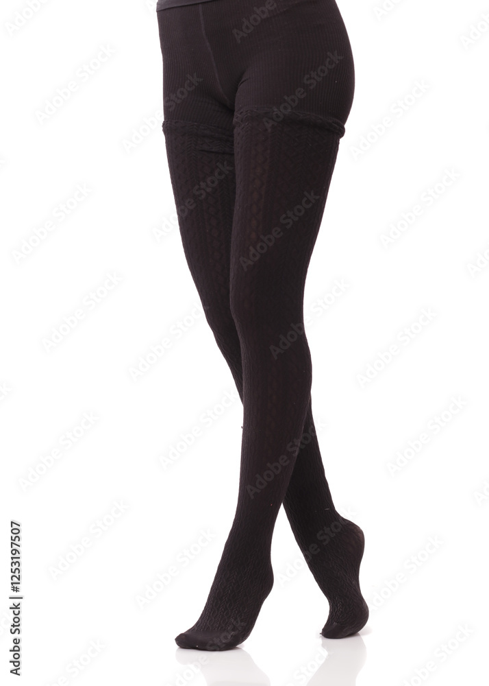 Girl standing in tights on a white isolated background Girl standing in tights on a white isolated background