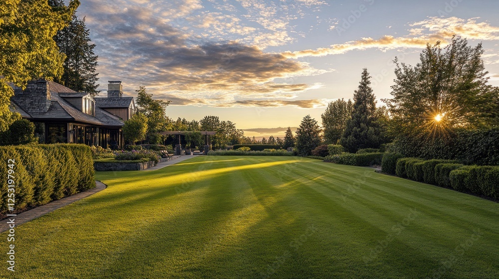 Sunset Serenity: Luxurious Estate with Expansive Lawn Sunset Serenity: Luxurious Estate with Expansive Lawn