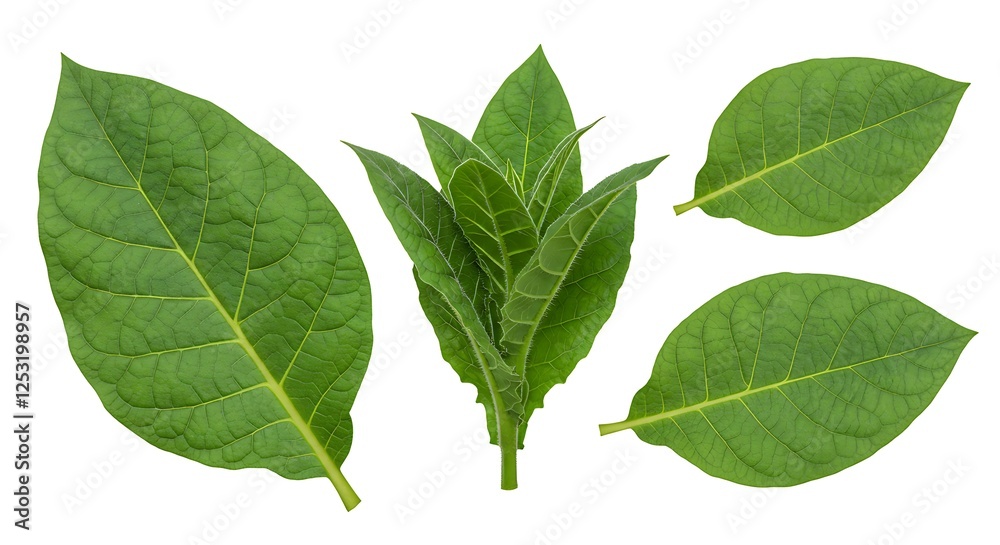 Obraz premium Fresh Tobacco Leaves Isolated on White Background for Agricultural Use