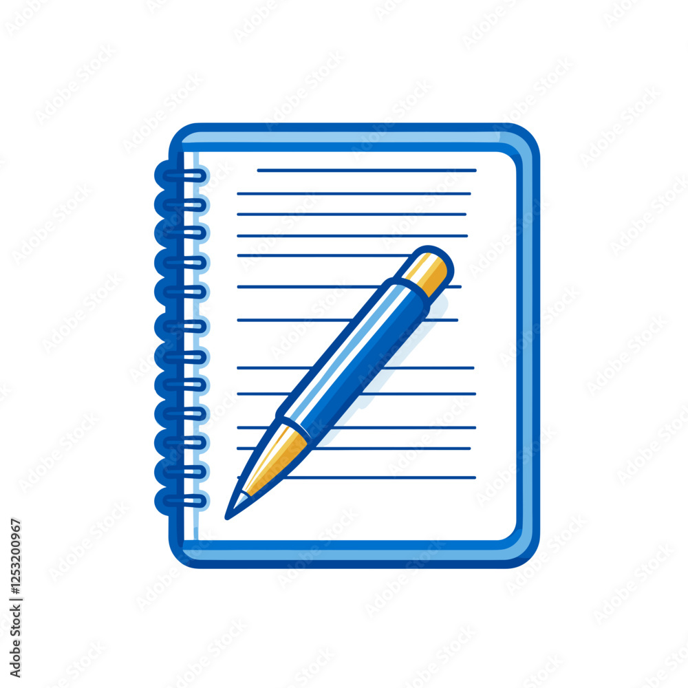 Open spiral notebook with blue and yellow pen. Open spiral notebook with blue and yellow pen.