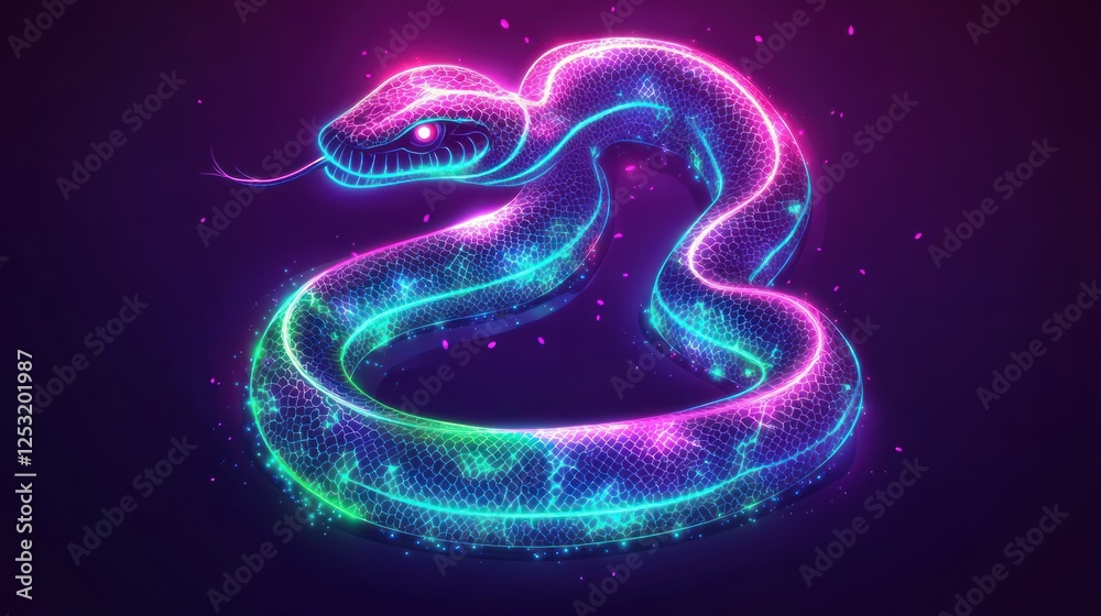 Neon Snake Coiled in Energetic Display Neon Snake Coiled in Energetic Display