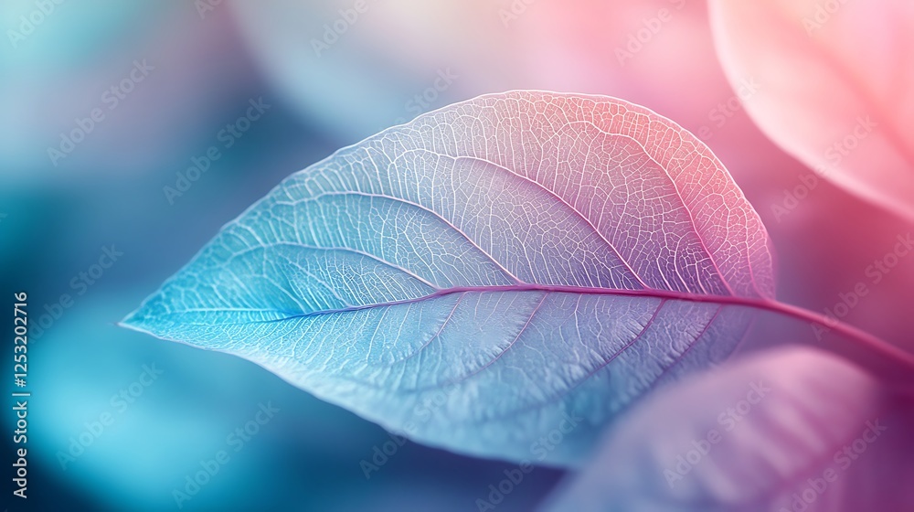 Obraz premium Vibrant Blue and Pink Leaves Close Up, Detailed close up of delicate leaf veins background