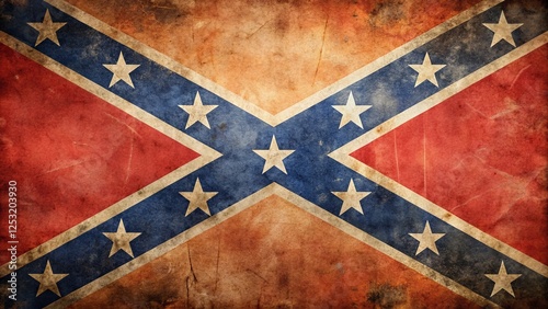 Vintage Confederate Flag on Aged Paper Background - Grunge Texture, Civil War History photo