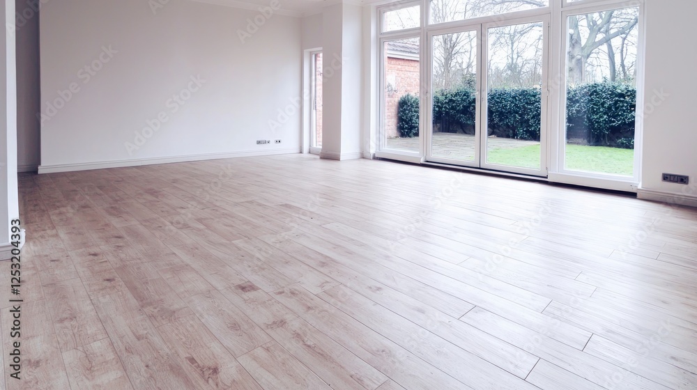 Fototapeta premium Bright Spacious Empty Room with Wood Floor and Large Windows