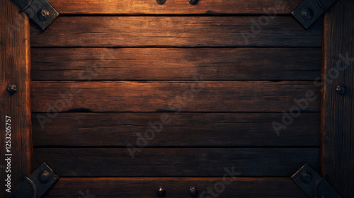 Wooden board background with dark tones and metal accents, evoking rustic and vintage feel, perfect for various design projects