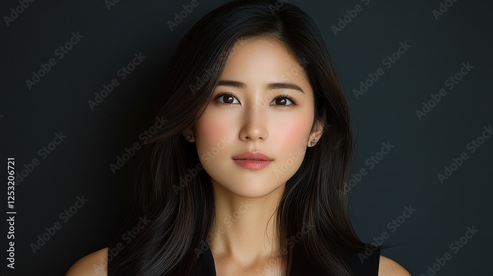 A woman with long black hair and a black tank top. She has a serious expression on her face A woman with long black hair and a black tank top. She has a serious expression on her face