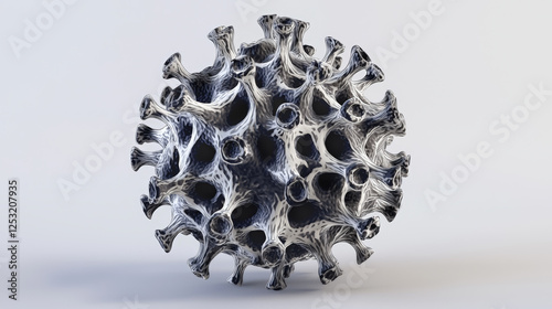 A highly detailed 3D rendering of the Covid-19 virus, showcasing its spherical structure with intricate protein spikes. Generative AI photo