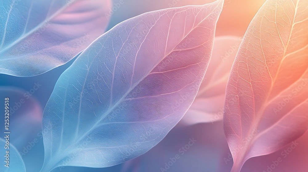Obraz premium Vibrant Blue and Pink Leaves Close Up, Detailed close up of delicate leaf veins background