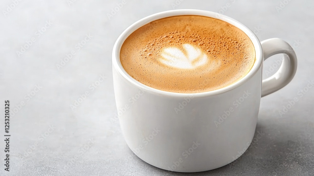 Latte in white mug on a gray surface Latte in white mug on a gray surface