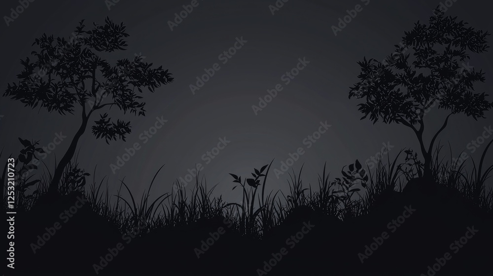 Fototapeta premium Silhouette of Trees and Grass at Dusk