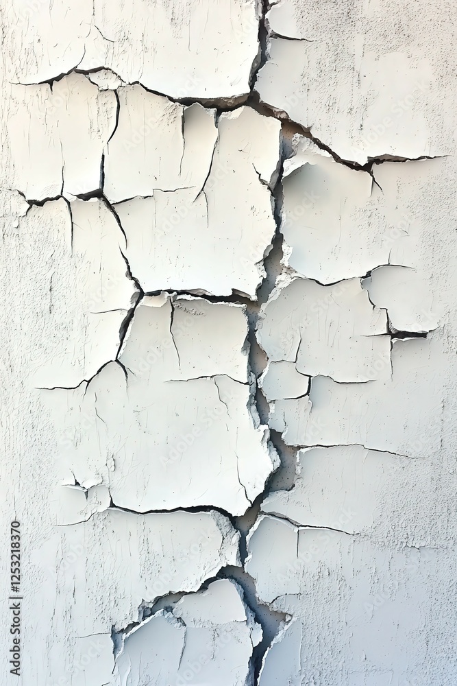 Fototapeta premium Cracked white wall revealing layers of deterioration