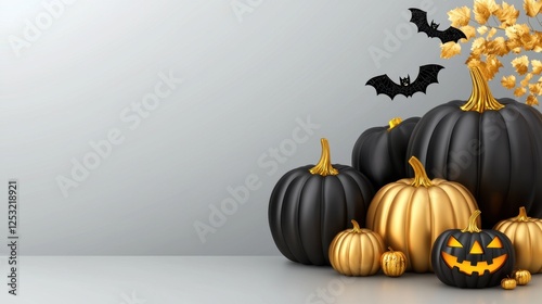 A stylish Halloween background with elegant black and gold pumpkins.