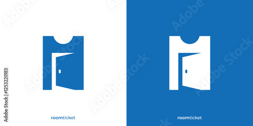 Simple Room Ticket Logo. Ticket and Door Graphic Icons. Ticket Cinema Logo Design Template.