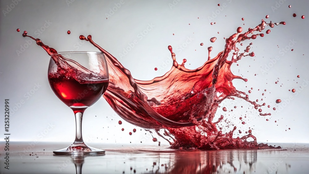 Fototapeta premium Wine Splash Abstract Art: Red Wine Dripping on White Background