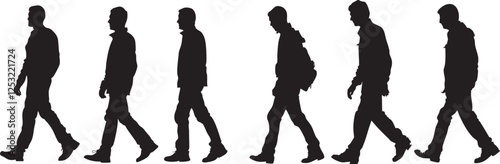 Silhouettes of People Walking in Sequence  
