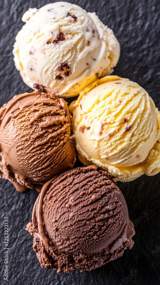 Delicious Scoops of Chocolate Vanilla and Cookie Dough Ice Cream Delicious Scoops of Chocolate Vanilla and Cookie Dough Ice Cream