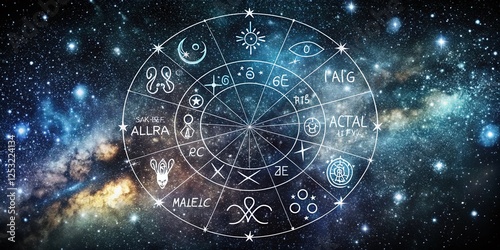 Wallpaper Mural Zodiac Signs: Celestial Night Sky with Hand-Drawn Strokes and Dates Torontodigital.ca