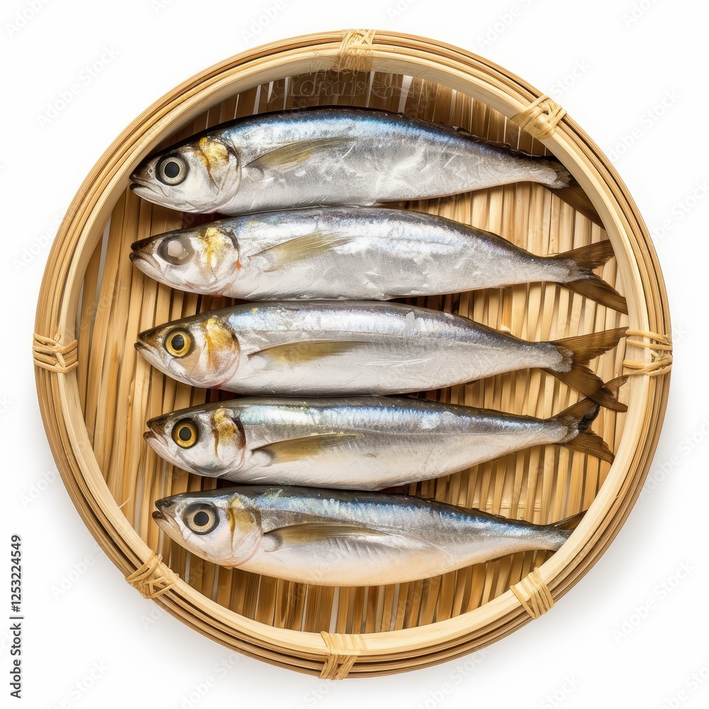 Fresh Silverfish in Bamboo Steamer Raw Seafood Asian Cuisine Ingredient Fresh Silverfish in Bamboo Steamer Raw Seafood Asian Cuisine Ingredient