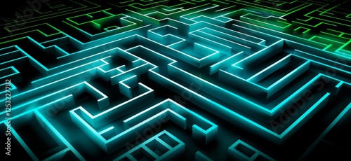 Abstract 3D Neon Maze: Intricate Pathways and Glowing Lines