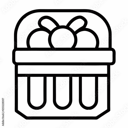 Line icon style strawberry basket with handle full of strawberries vector illustration (2)