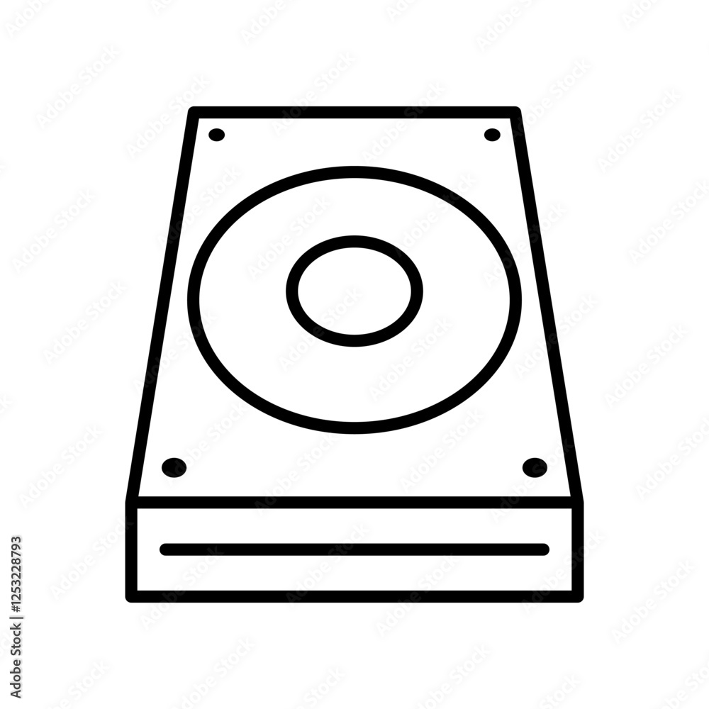 Minimalist Hard Drive Icon in Black Line Design on White Background Minimalist Hard Drive Icon in Black Line Design on White Background
