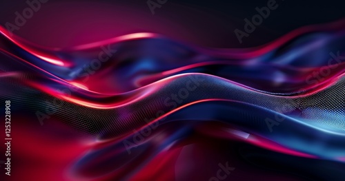 Abstract Crimson and Cobalt Digital Wavescape