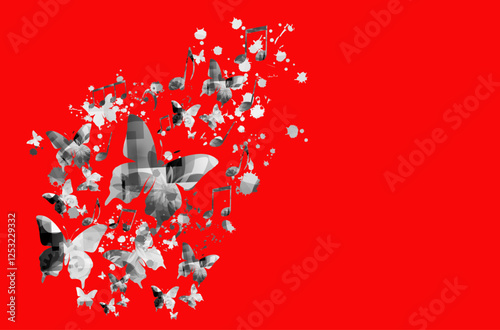 Music background with butterflies and music notes	
