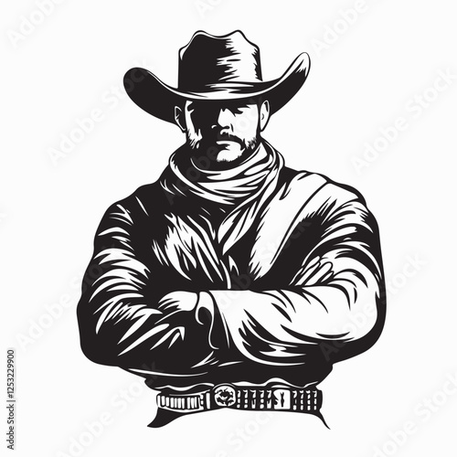 Sheriff Western Cowboy image vector. Cowboy Black and White Vector illustration.
