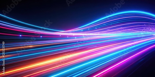 A vibrant neon light streaks in motion resembling futuristic speed and technology photo